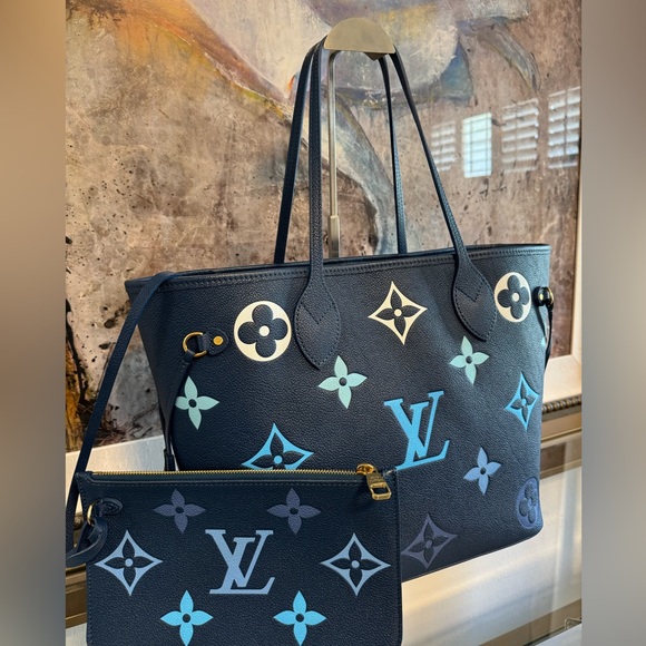 Louis Vuitton Neverfull MM Giant Monogram Empriente Leather Handbag Degrade Bleu - Picture 3 of 16